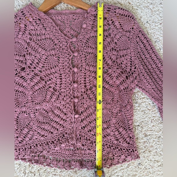 Delicate Knit Cardigan 3/4sleeve Button Up Dusty Rose Vintage Cottagecore Dainty - Picture 4 of 6